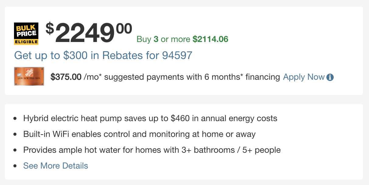 Heat pump water heater specifications