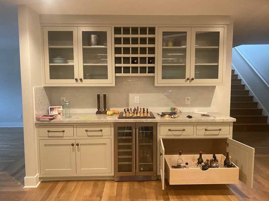Beverage center with wine storage and refrigerator