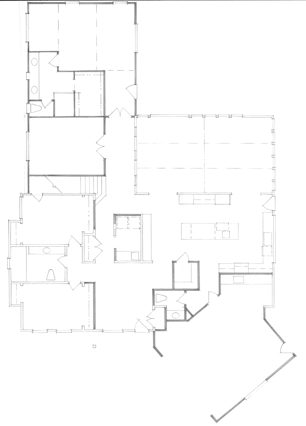 Floor plan showing new vs existing walls - downstairs