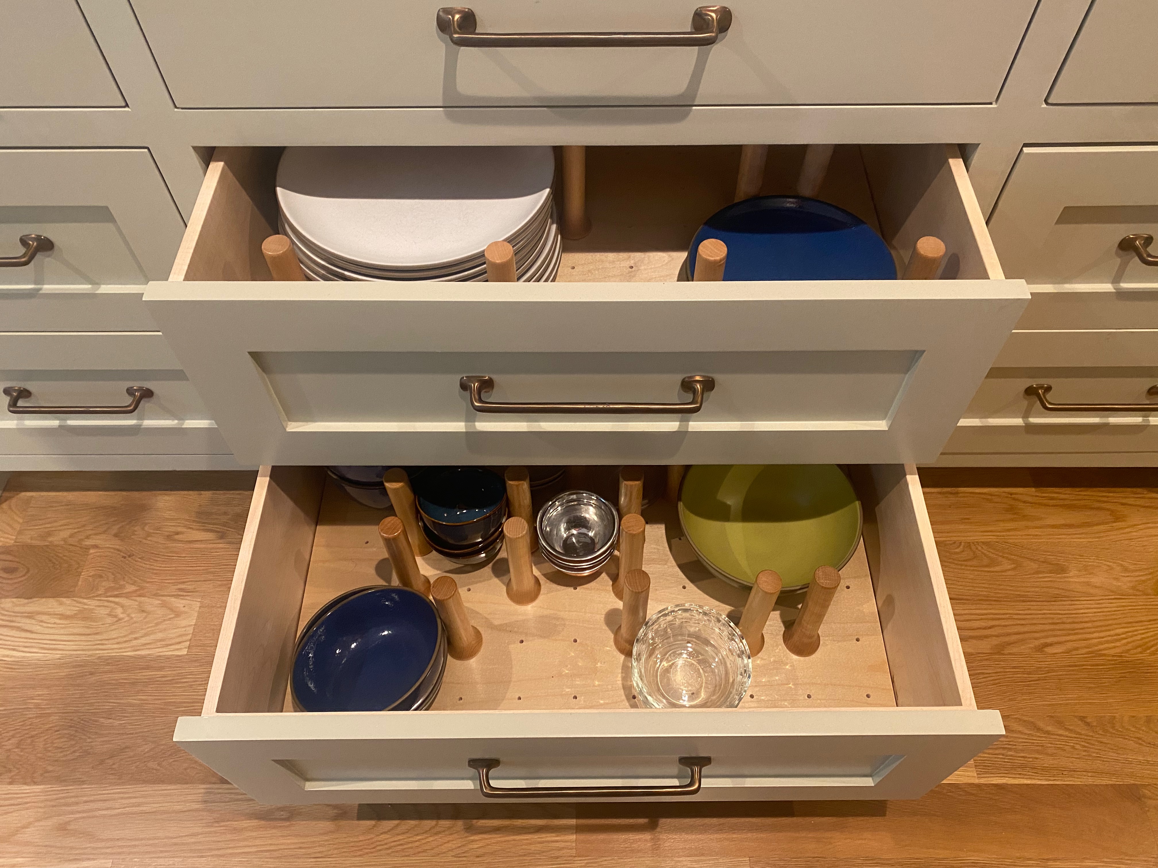 Kitchen cabinet hardware and organization