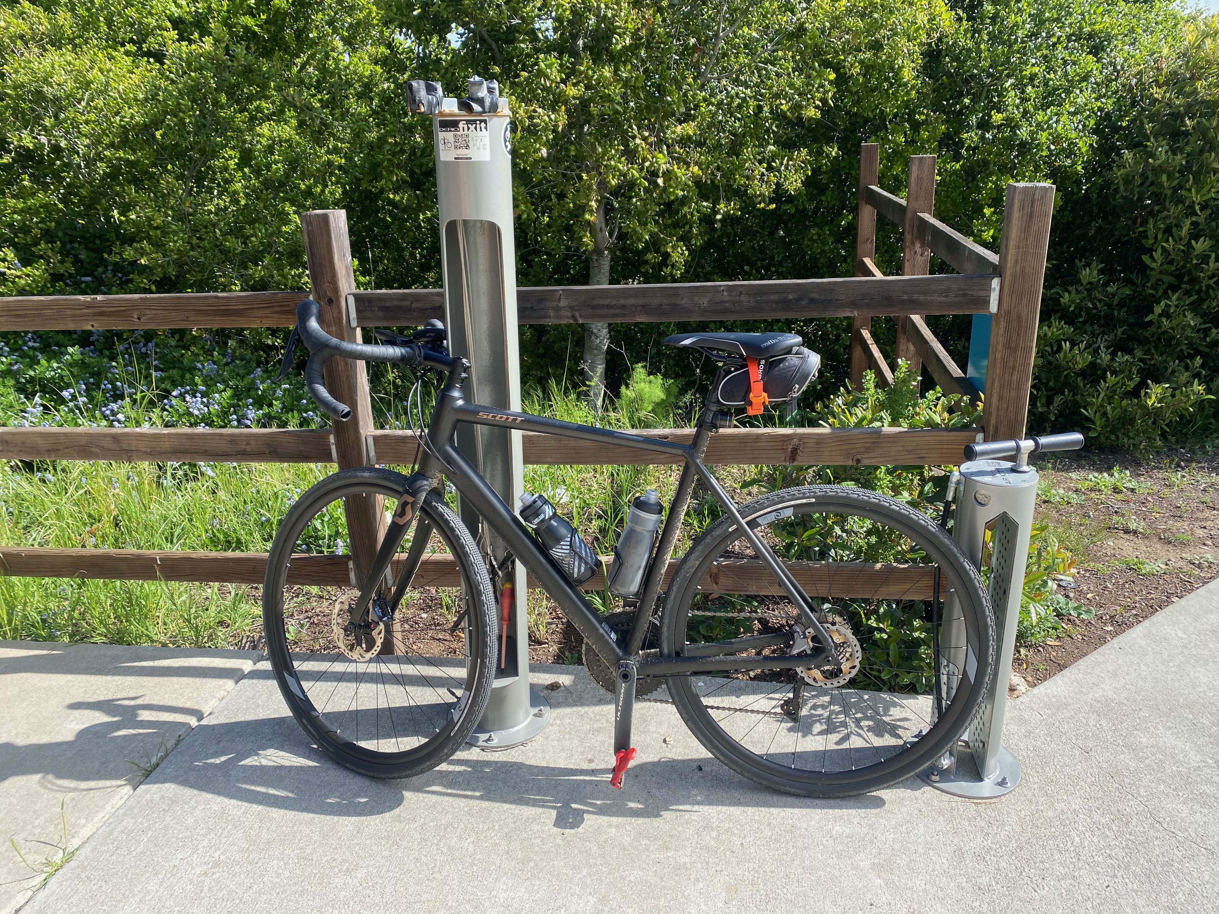Rest stop at Dumbarton Bridge estuary during 142-mile ride