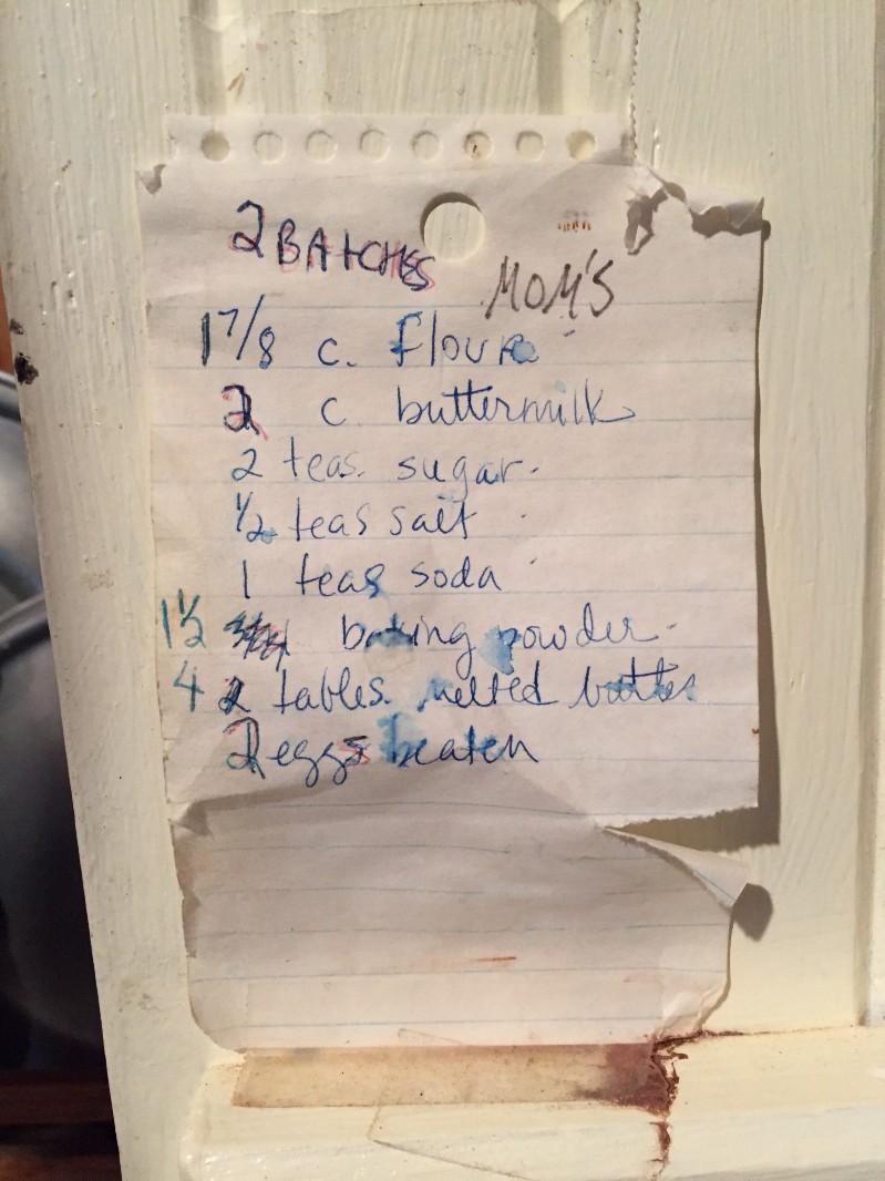 Recipe card on cabinet